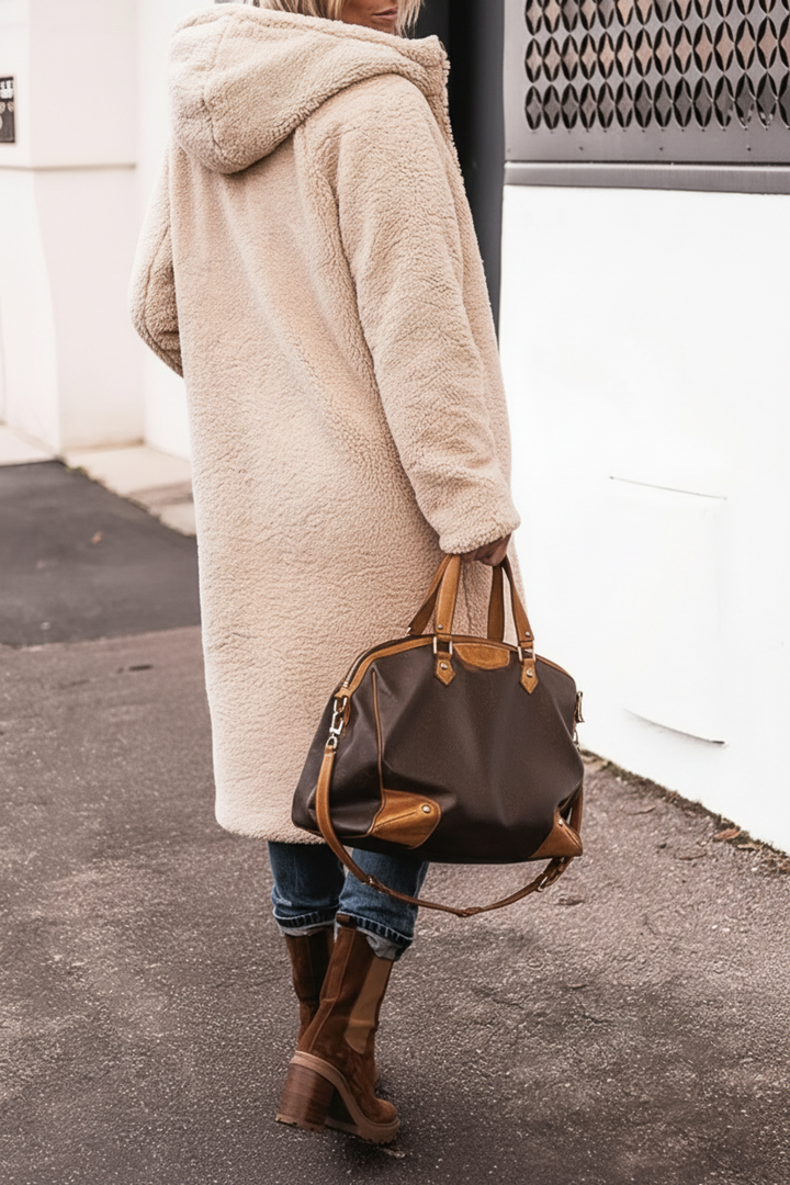 Léana | Manteau long doublé en sherpa réversible